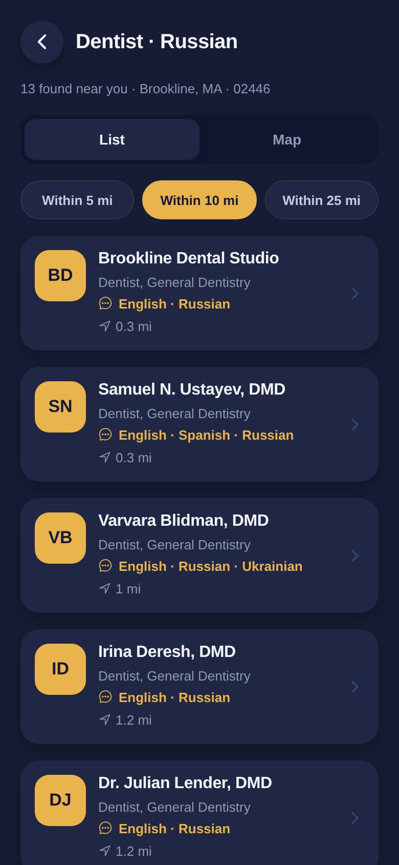 Dentists who speak Russian near Brookline